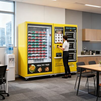 32-calowy ekran dotykowy, duża pojemność, półautomatyczna maszyna do lunchu z 3 kuchenkami mikrofalowymi, możliwość personalizacji naklejek na całą maszynę