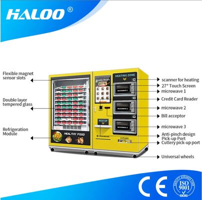 32-calowy ekran dotykowy, duża pojemność, półautomatyczna maszyna do lunchu z 3 kuchenkami mikrofalowymi, możliwość personalizacji naklejek na całą maszynę