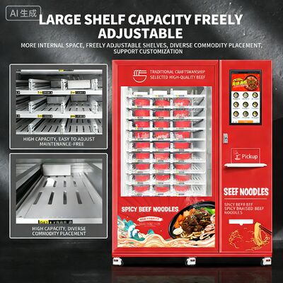 Haloo -18 °C zamrożone makina do sprzedaży makaronów z kolorowym materiałem stalowym, kuchenka mikrofalowa, ogrzewanie parą przez 35 sekund, podawanie